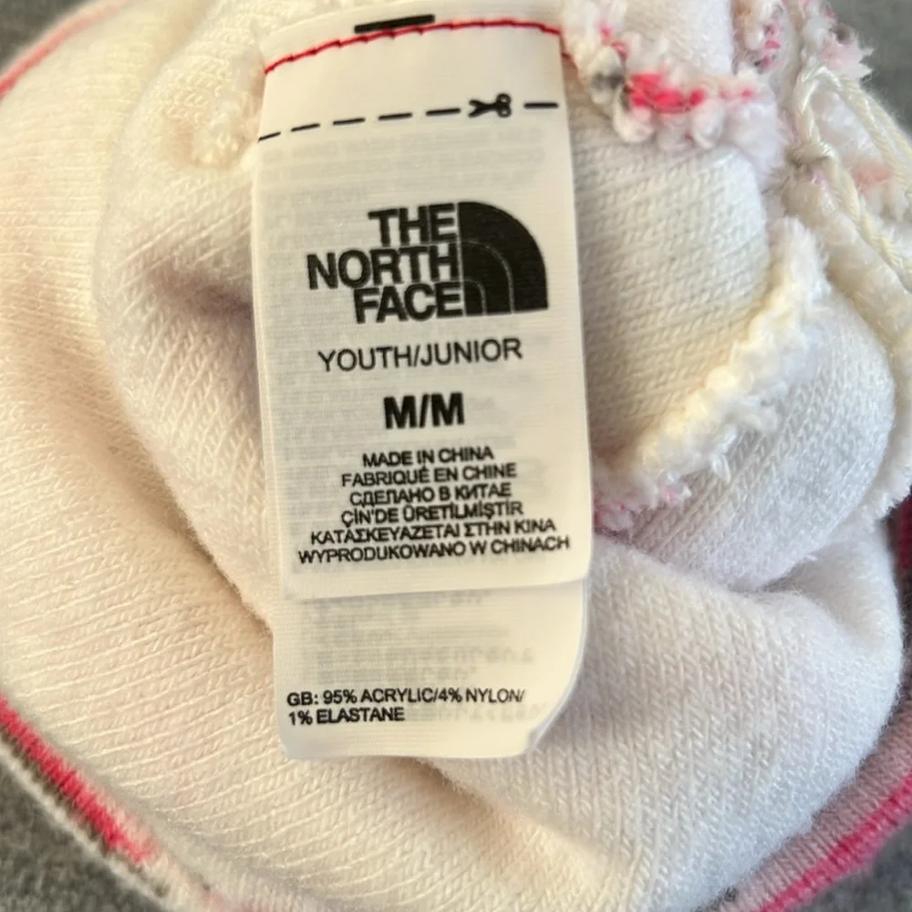 The North Face Beanie Hat Youth Junior M Pink and White Knit Soft Winter Outdoor